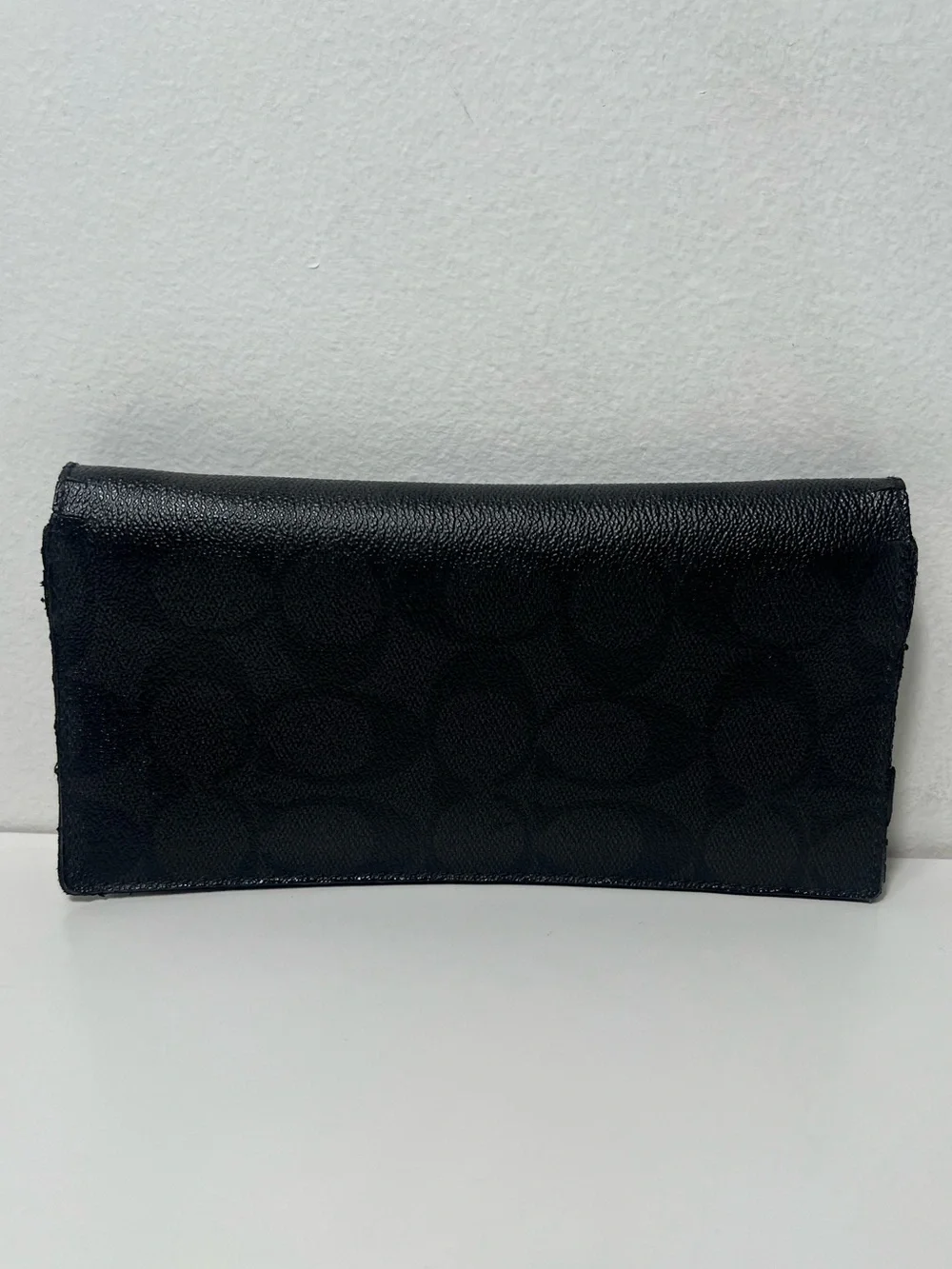 Coach Breast Pocket Black Monogram Signature Canvas Logo Slim Long Bifold Wallet